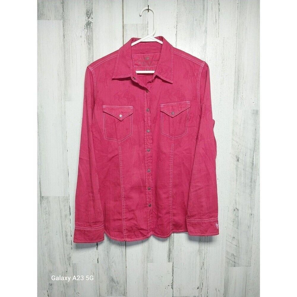 Barn Fly Trading Shirt Women’s Large Red Subtle Print Cowgirl Rodeo
